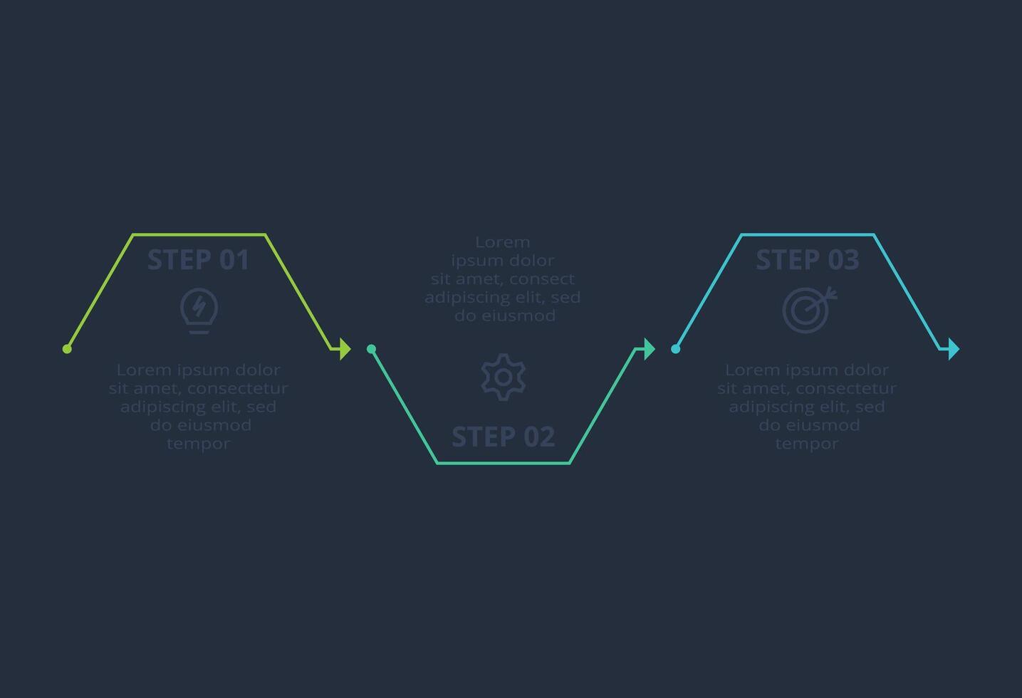 Line concept for infographic with 3 steps, options, parts or processes. Template for web on a black background. vector