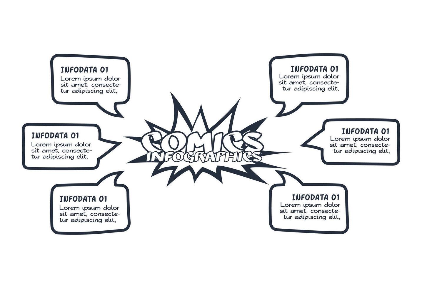 Comics infographic with 6 steps, options, parts or processes. Business ...