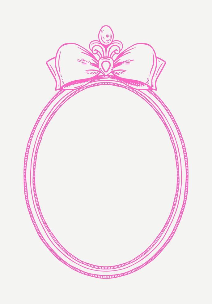 Hand-drawn frame with elegant bows and ribbons in a minimalist, girly style. Perfect for wedding invitations, birthday cards. Includes pink, boho, and baroque elements in a classic, feminine design vector