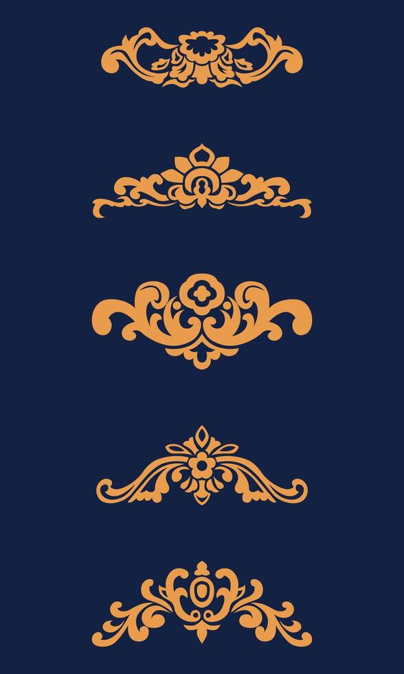 Collection of luxury gold vintage floral carving decorations vector