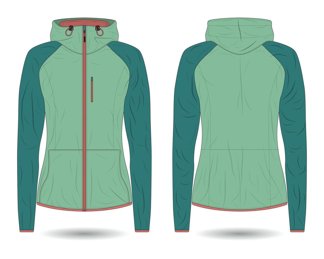 Women zipper hoodie jacket mockup front and back view vector