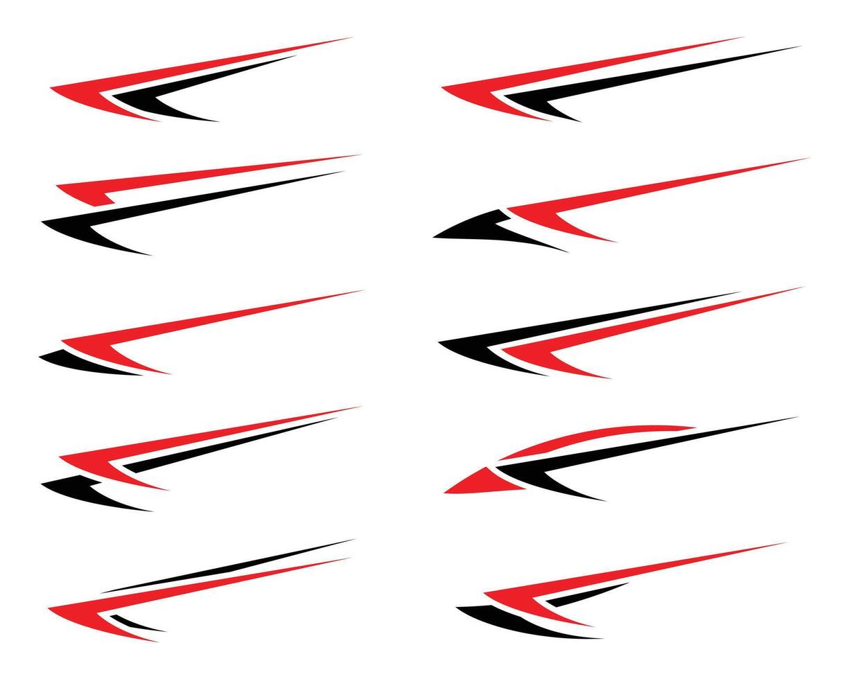 Set of red and black abstract geometric stripes car wrap vinyl stickers vector