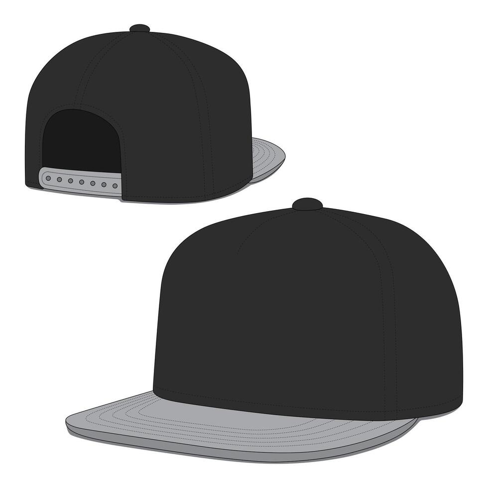 Black and gray snapback hat mockup vector
