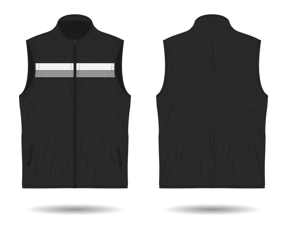 Black zipper vest mockup front and back view vector