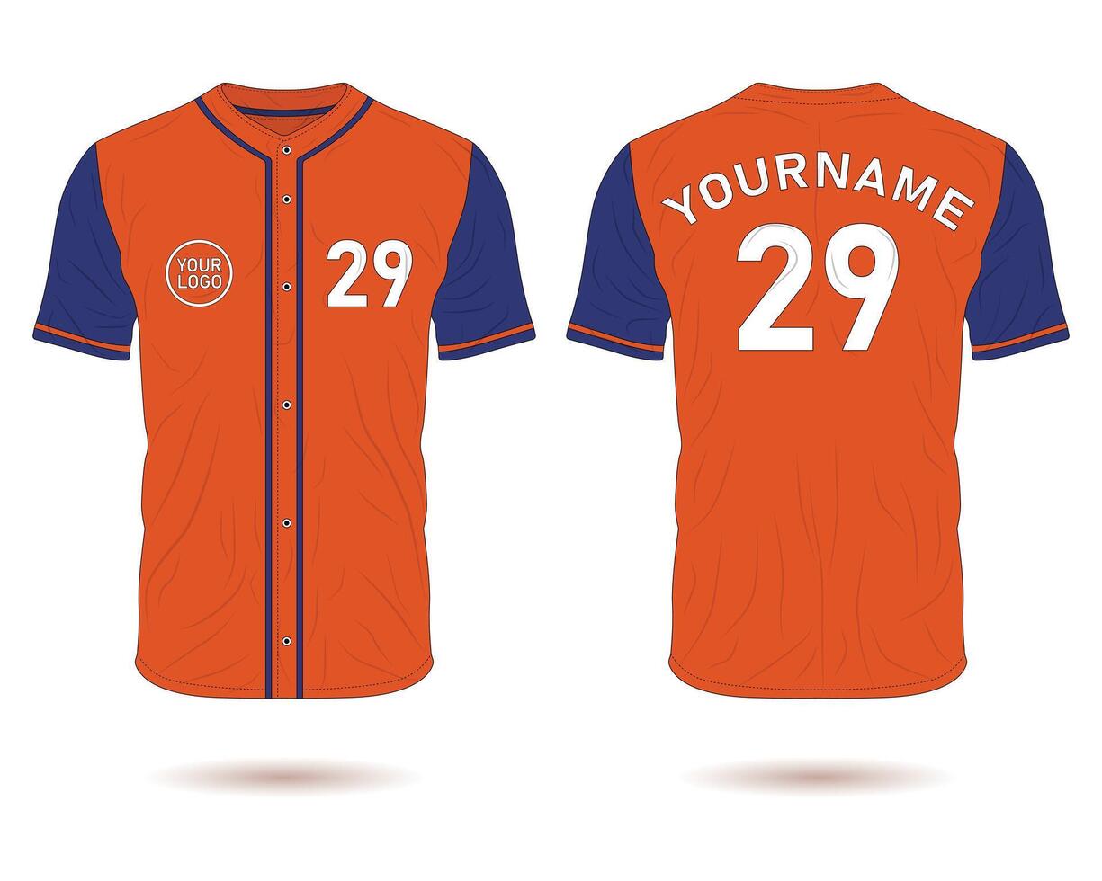 Orange and blue baseball jersey uniform mockup vector