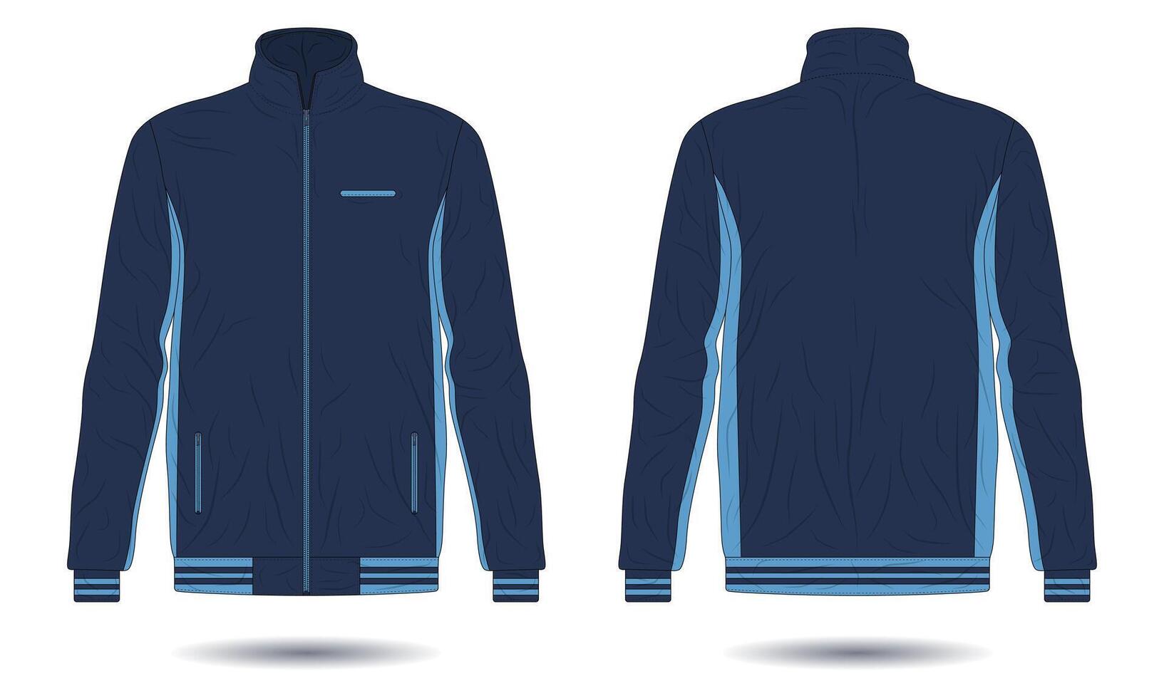 Blue training sports jacket mockup front and back view vector