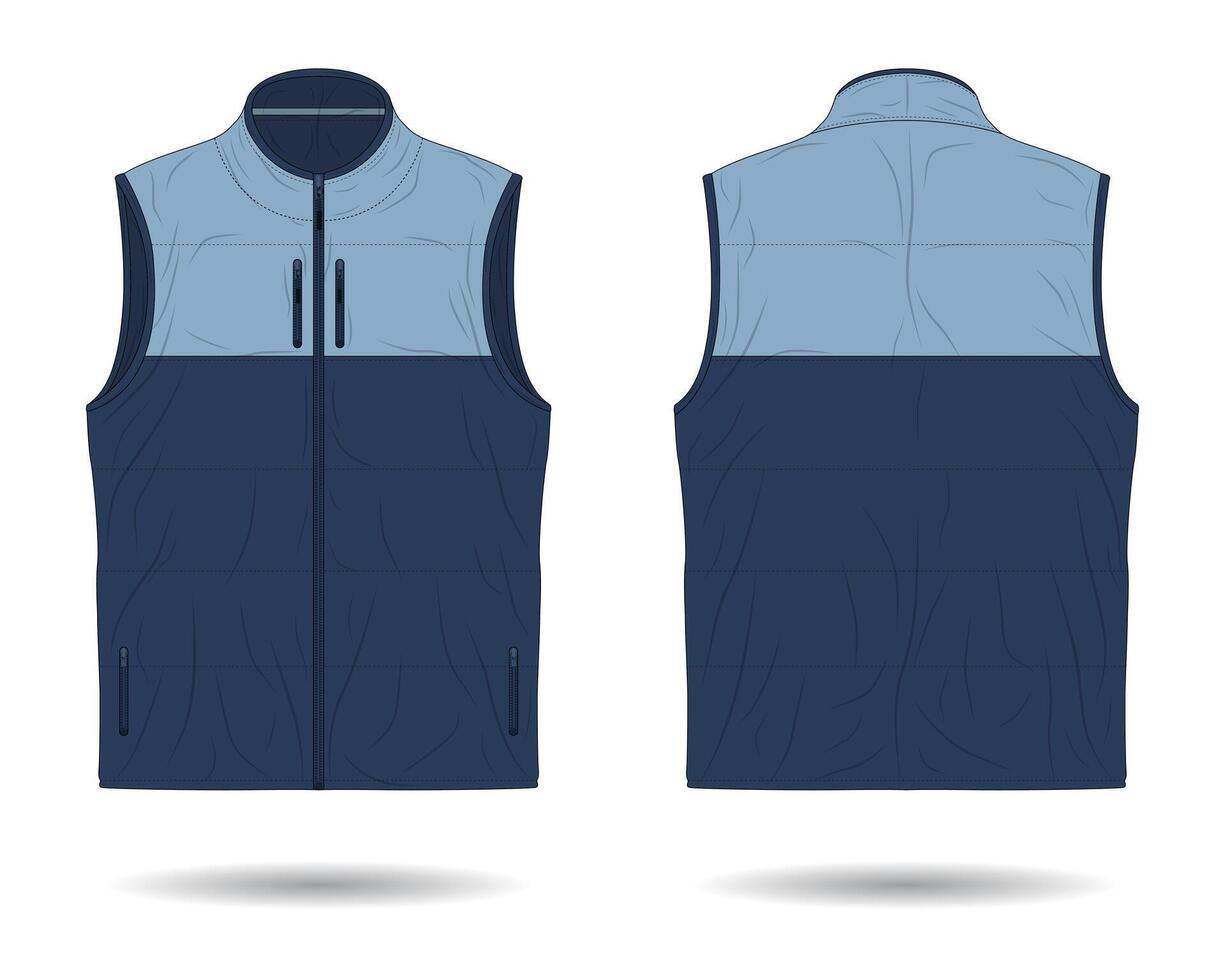 Modern blue vest mockup front and back view vector