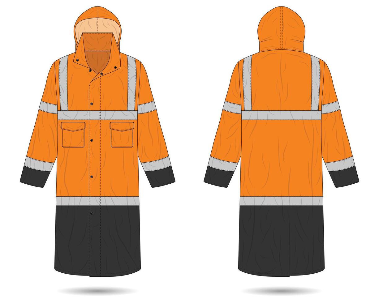 Hi vis raincoat clothing mockup front and back view vector