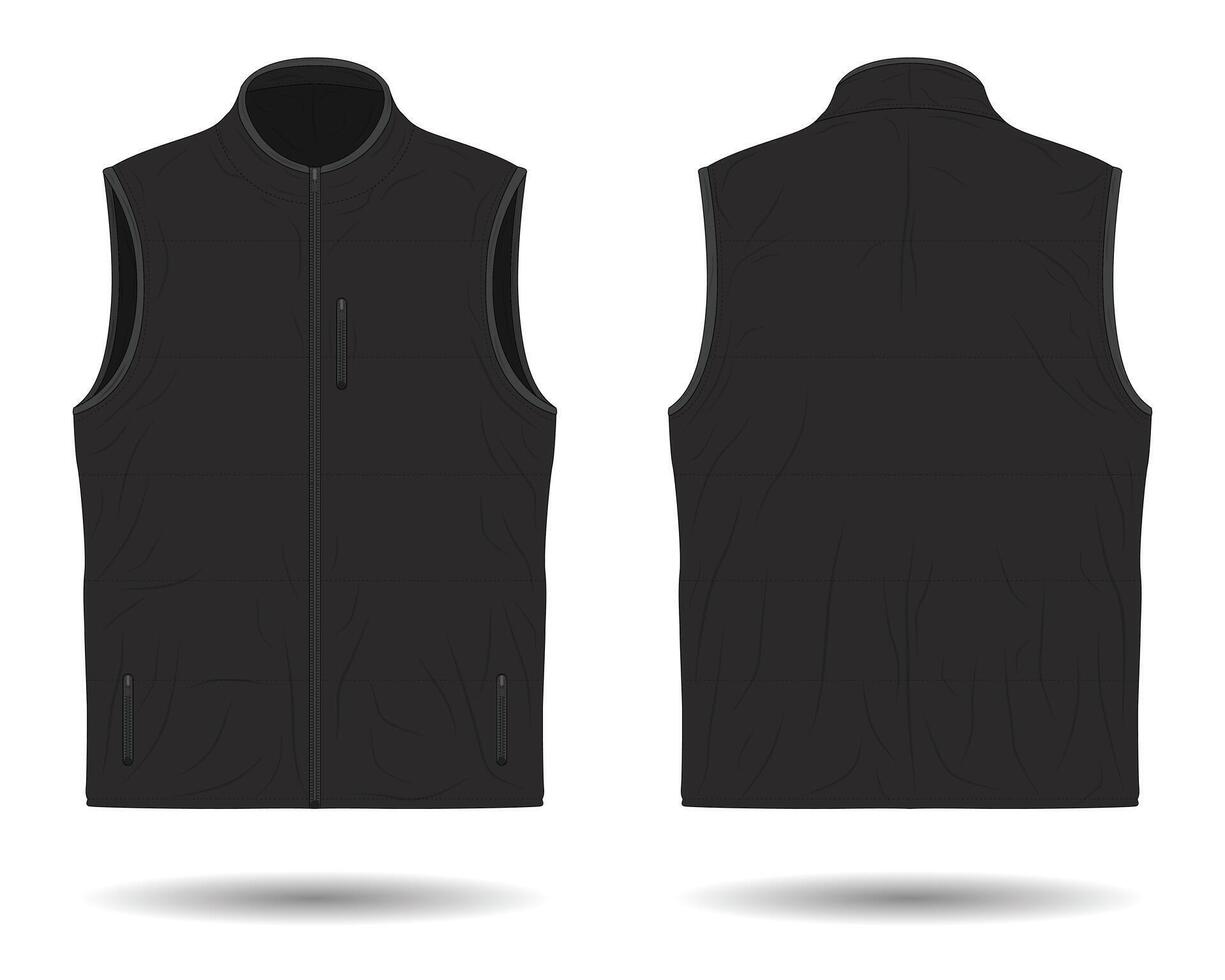 Black modern vest mockup front and back view vector