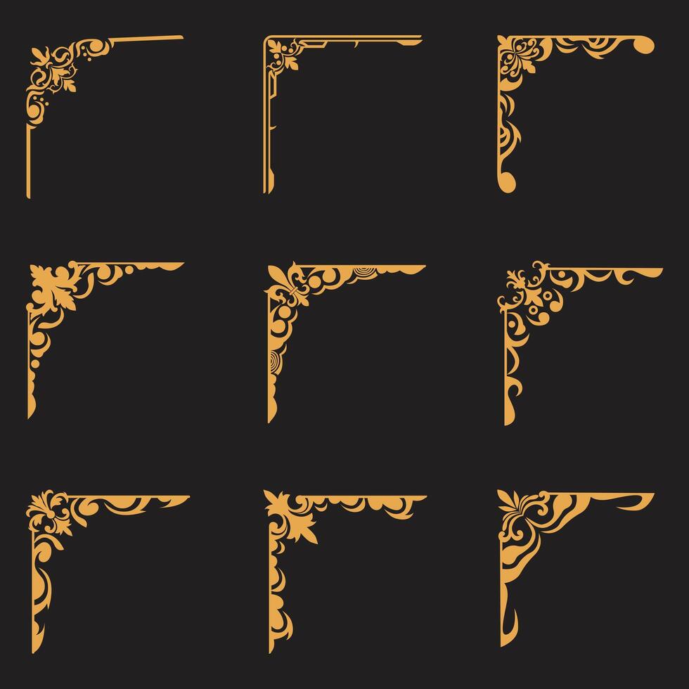 Abstract gold vintage corner border ornament collection vector