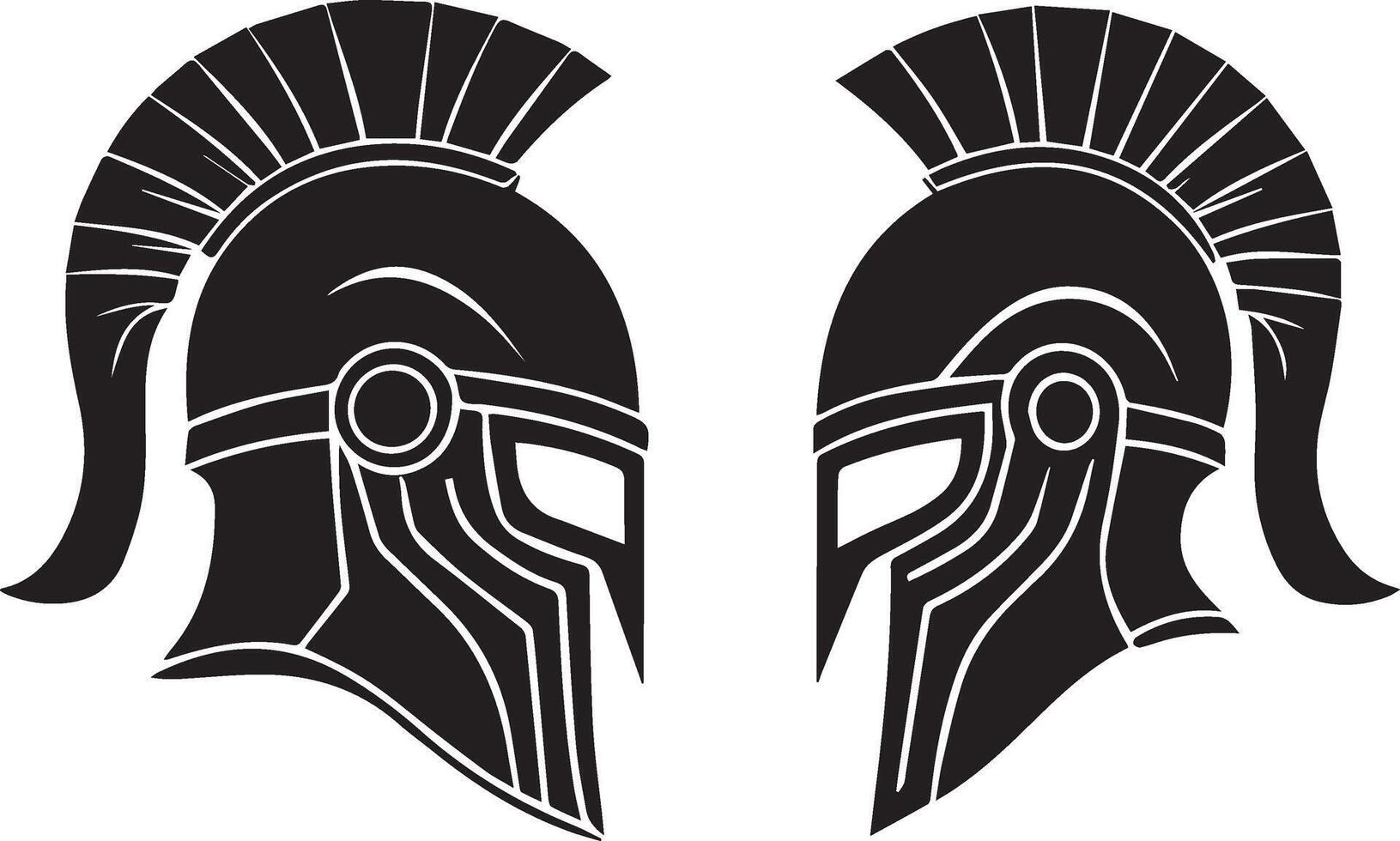 Two spartan helmets, one black and one white vector