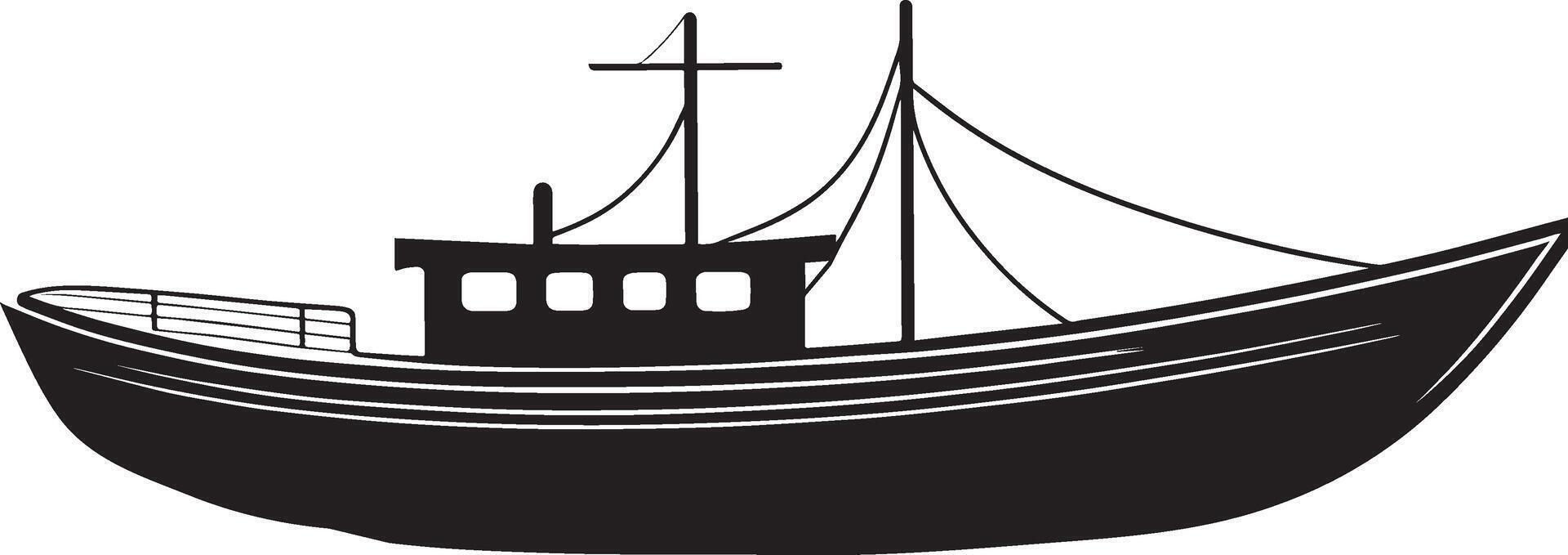 A black and white illustration of a boat vector