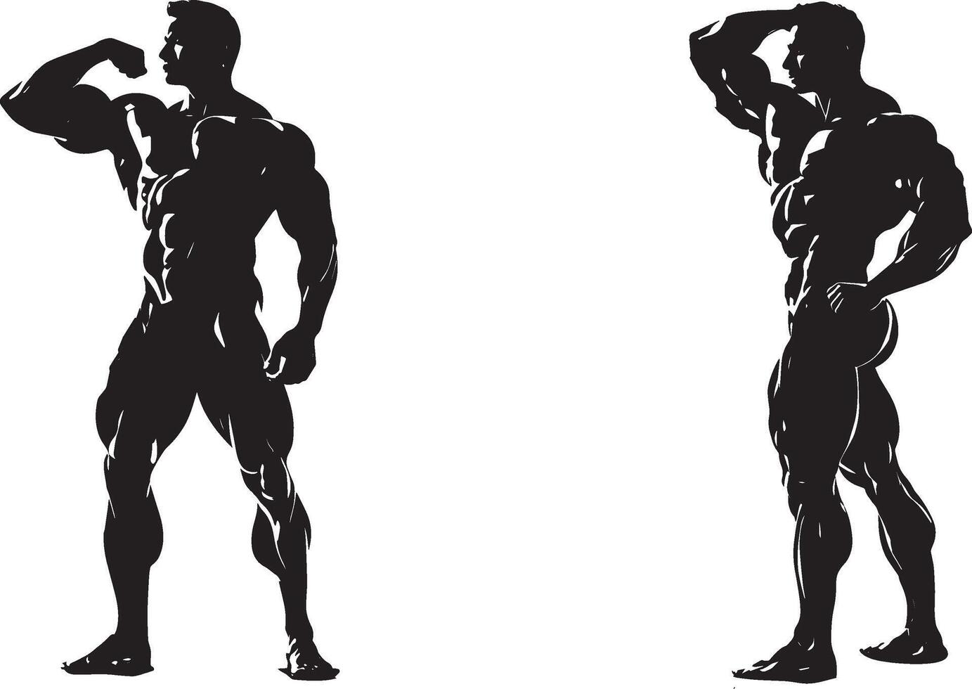 Two silhouettes of a man with muscles vector
