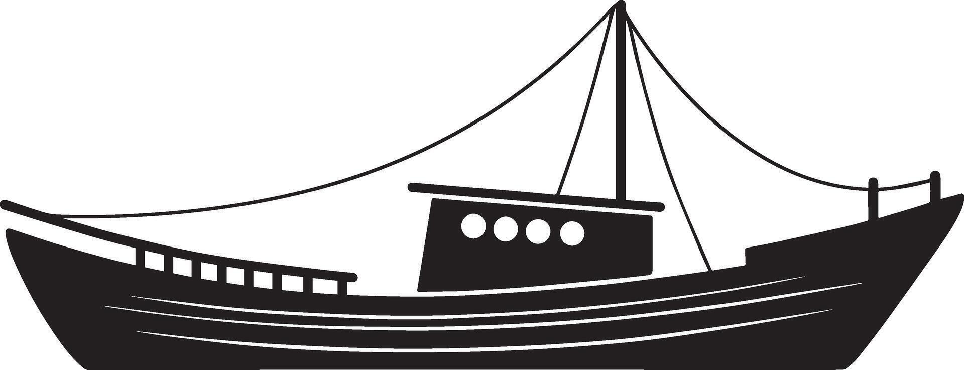 A black and white illustration of a boat vector