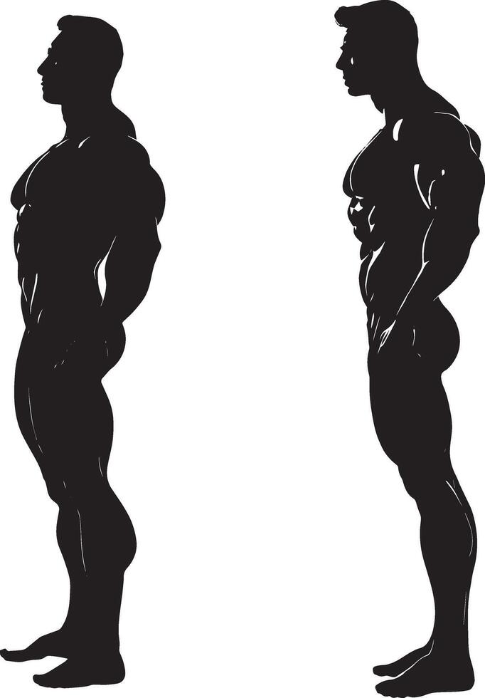 Two silhouettes of a man standing in front of a mirror vector