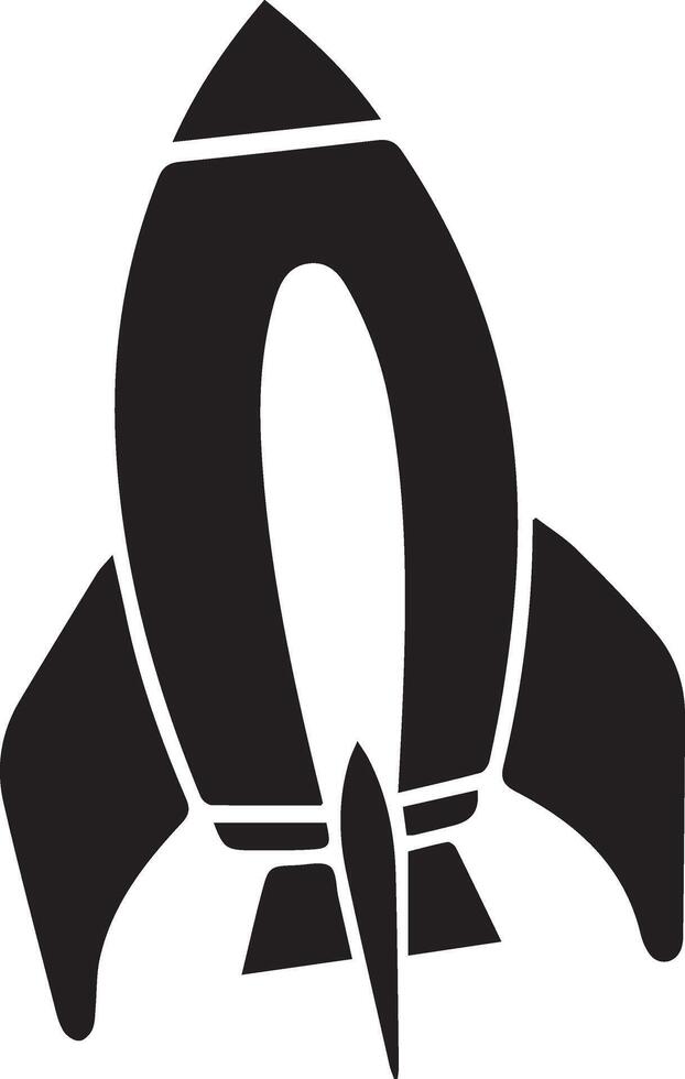 A black and white rocket icon on a white background vector