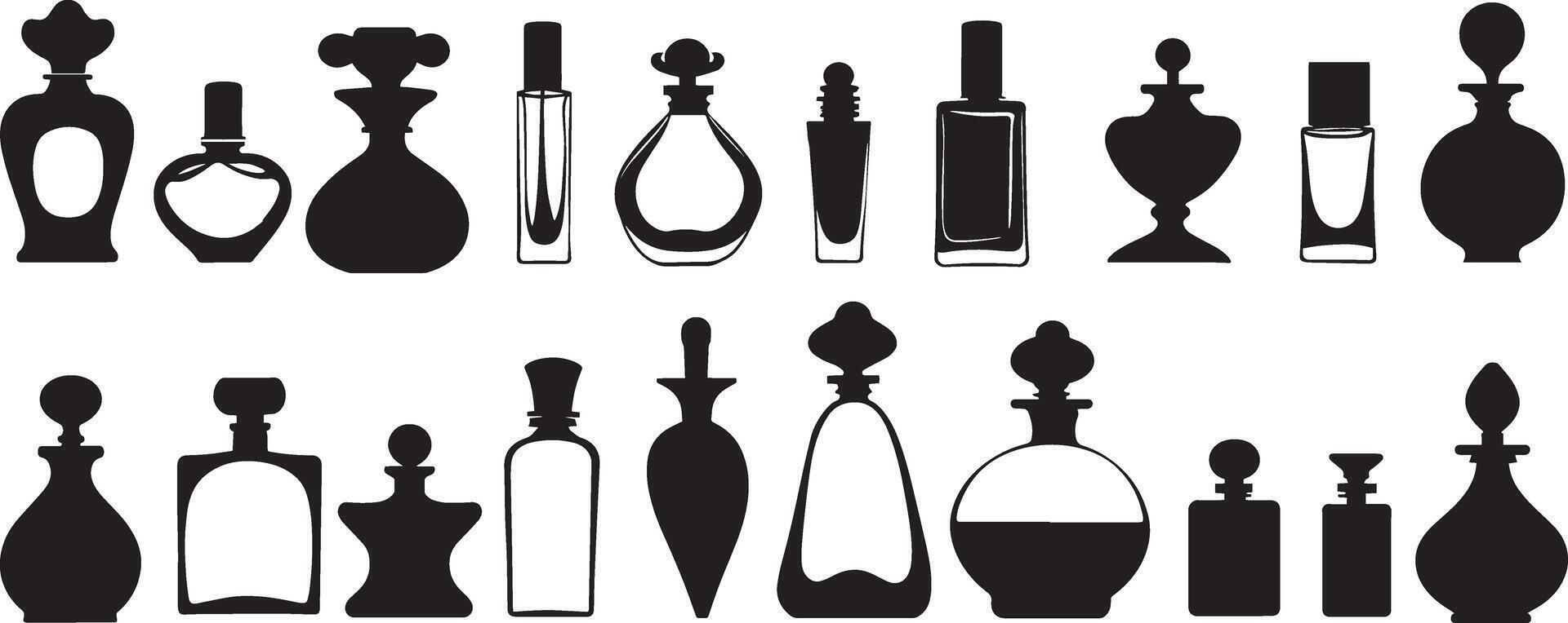 A set of perfume bottles silhouettes vector