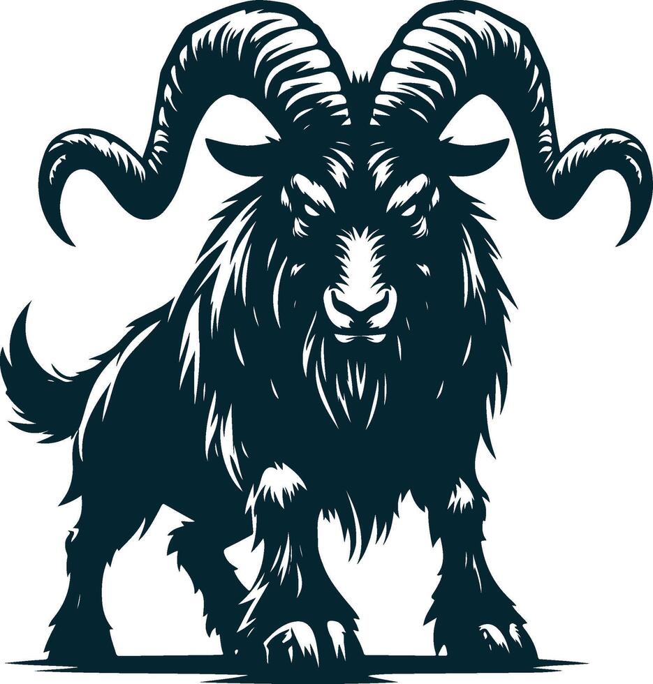 A black goat with horns on its head vector