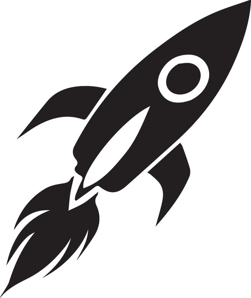 A black and white rocket with a white background vector