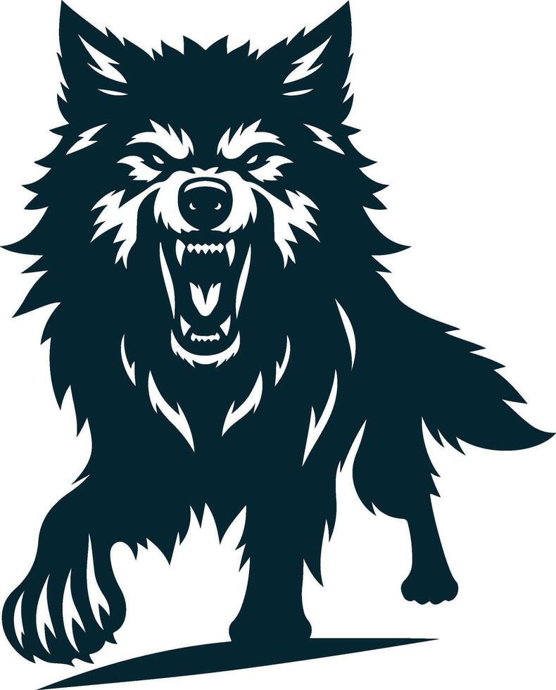 A wolf with its mouth open and its teeth showing vector