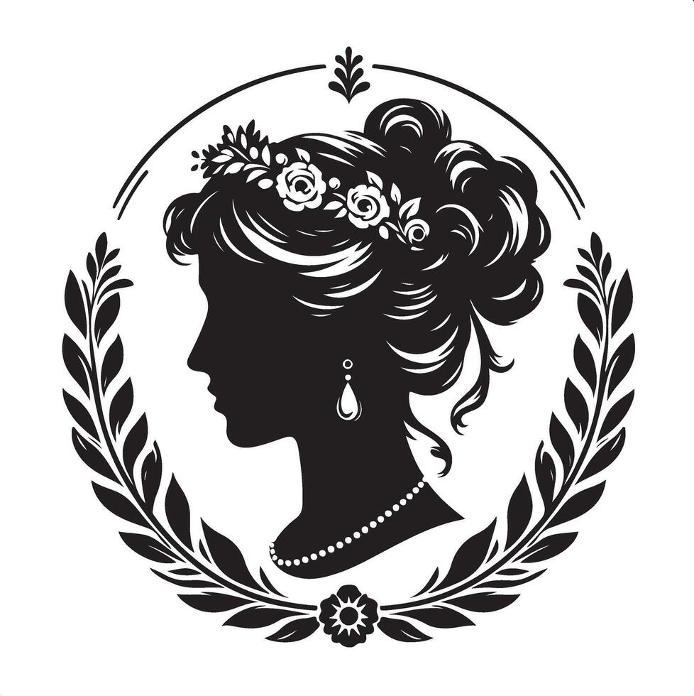 Silhouette of a woman with a wreath of laurel leaves vector