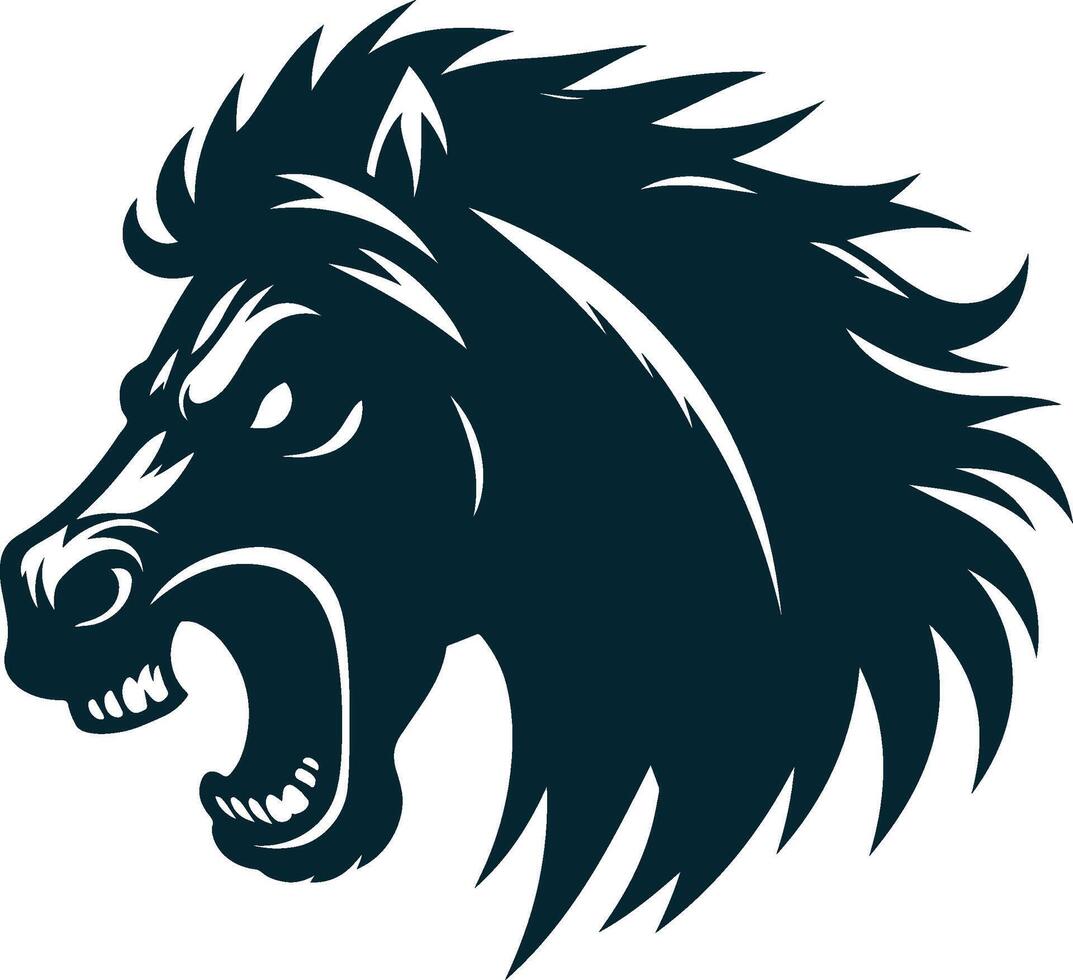 A black horse head with an open mouth vector