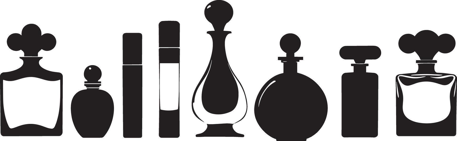 A set of perfume bottles and bottles on a white background vector