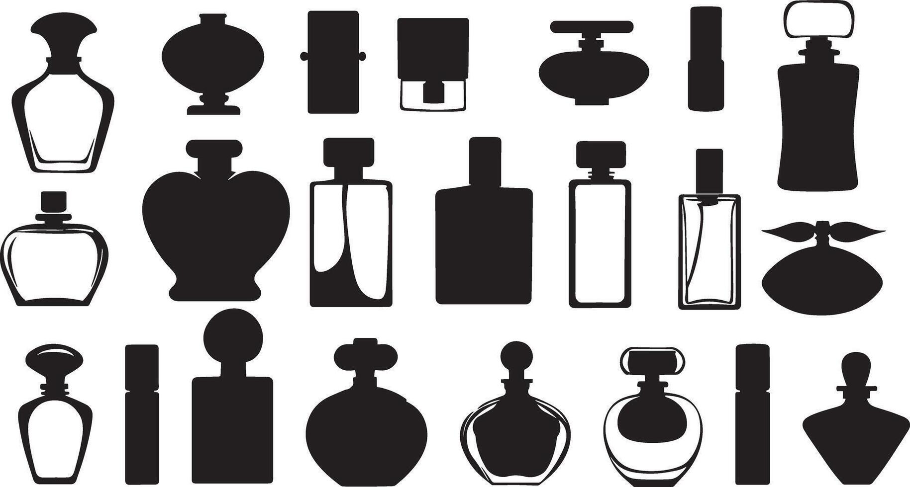 A collection of perfume bottles and bottles vector