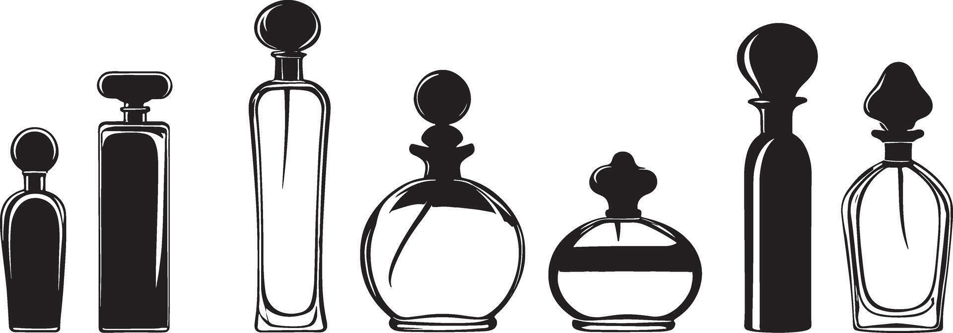 A set of perfume bottles and bottles vector