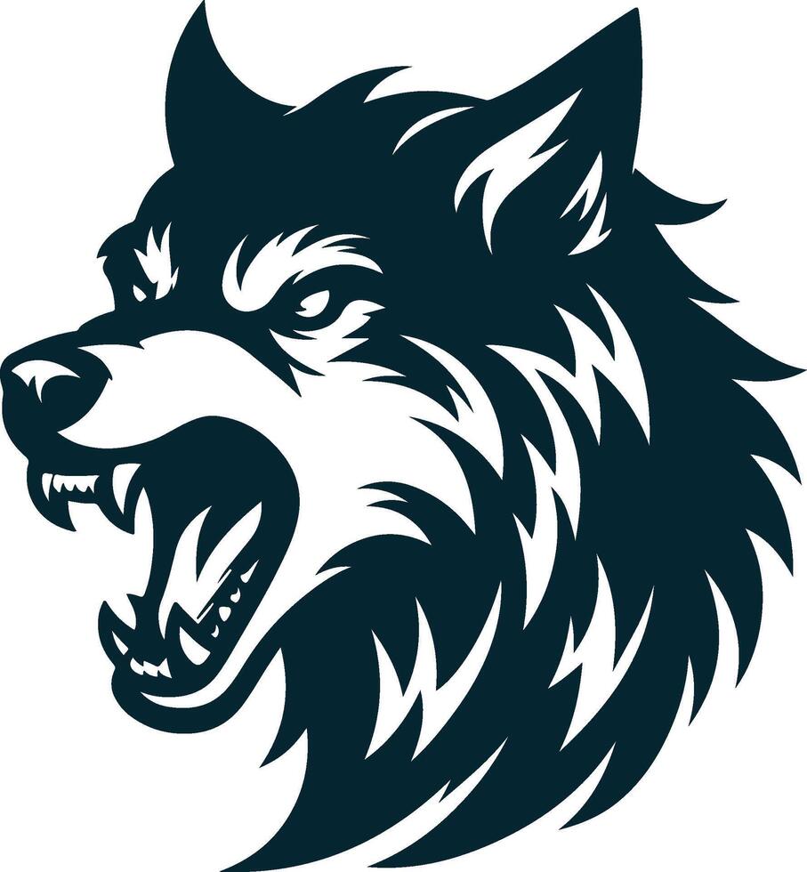 The wolf head is shown in black and white vector