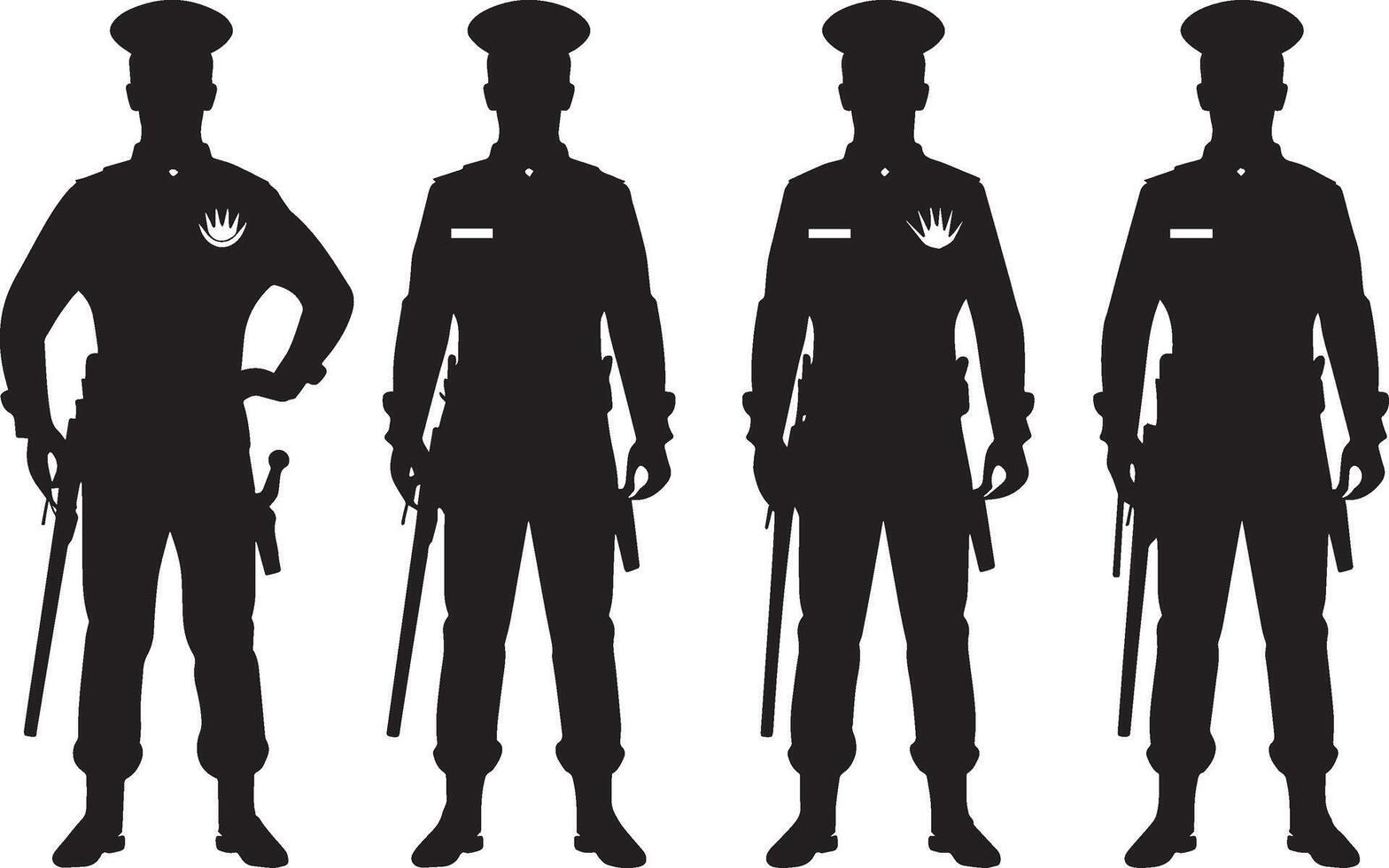 Silhouettes of police officers in different poses vector