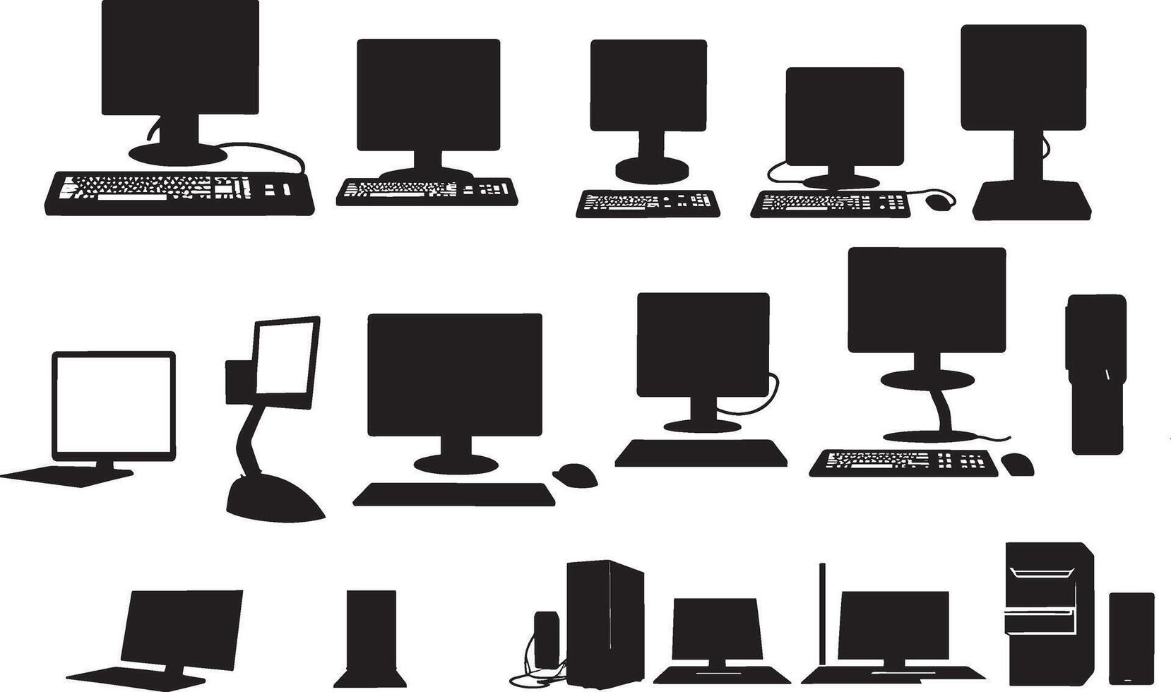 Computer and electronic devices silhouettes vector