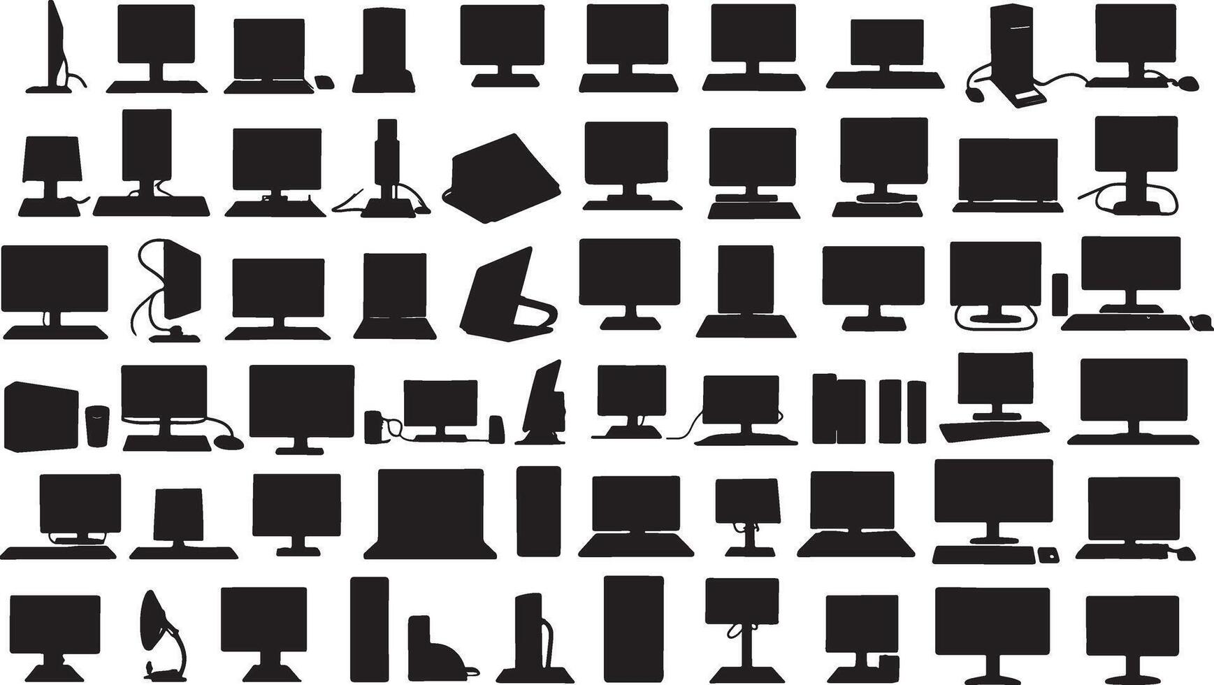 A collection of computer monitors and other electronic devices vector