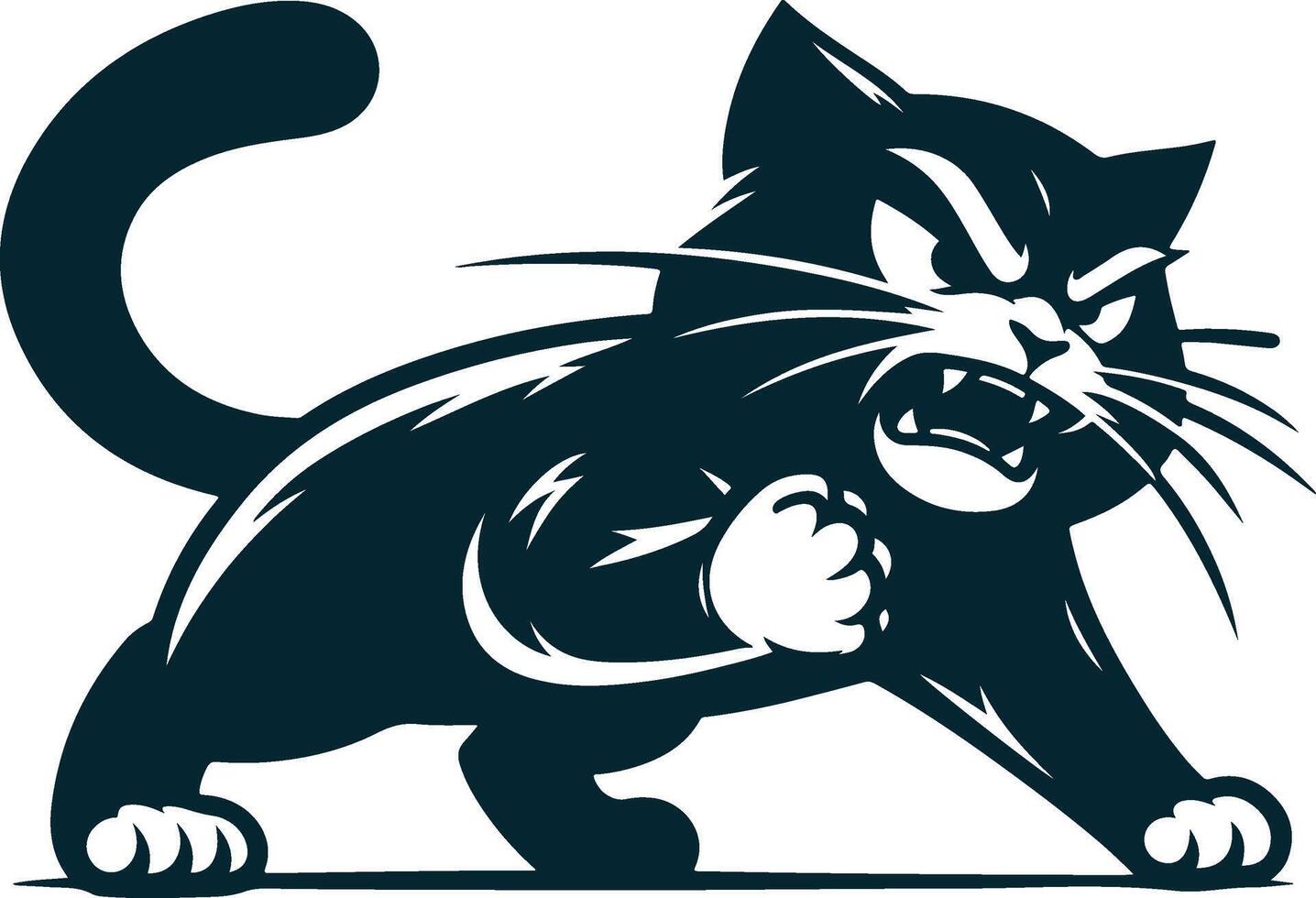 Cat silhouette logo, raging cat art, animal silhouette design, wild cat profile, aggressive feline emblem, strong cat icon, dark domestic animal, powerful cat logo vector