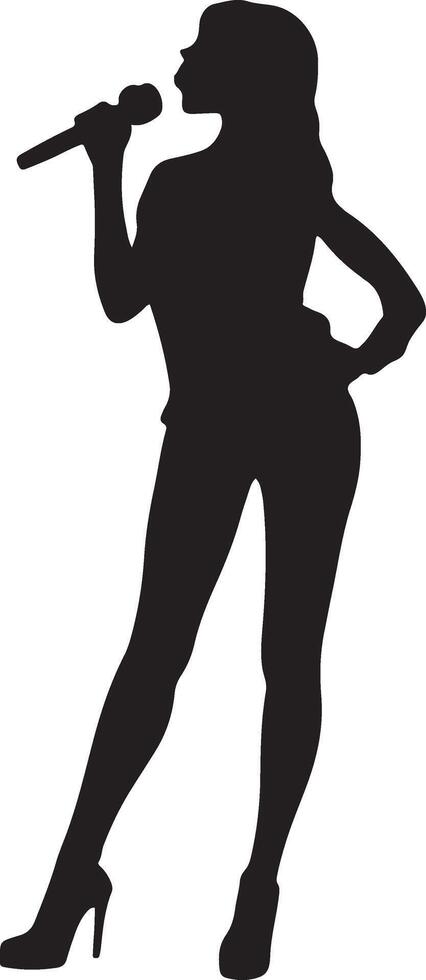 Silhouette of woman with microphone, female singer icon, live music imagery, vocal performance design vector