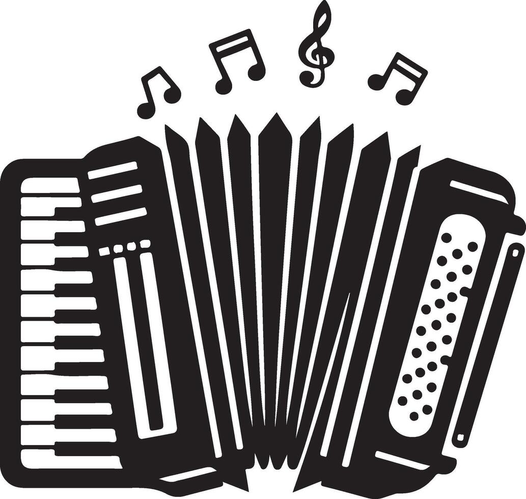 Musical accordion silhouette, artistic instrument symbol, melodic graphic design, accordion shape illustration, music culture icon vector