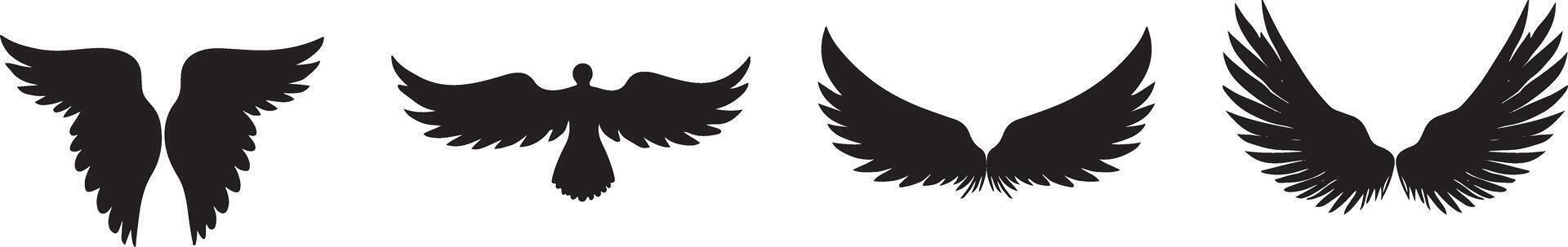 Wings silhouette set, bird wing designs, flying creature graphics, wing shapes collection vector