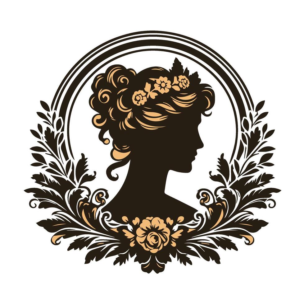 The silhouette of a woman in a floral wreath vector