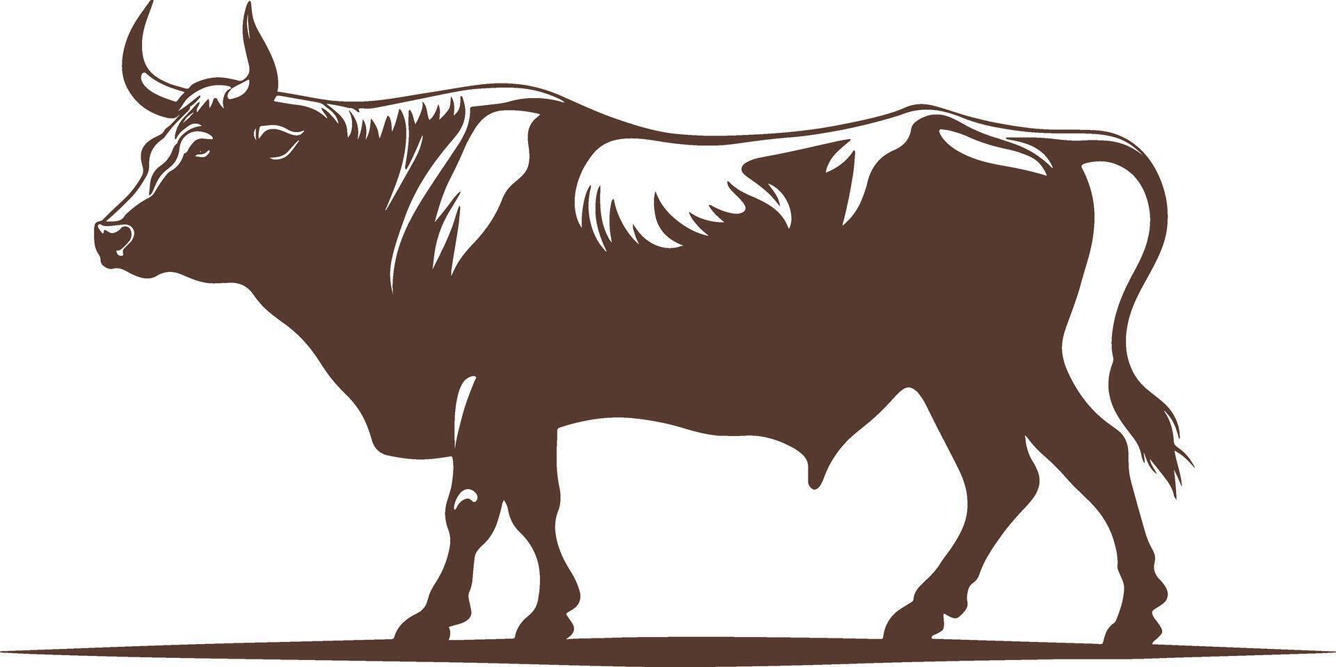 Bull silhouette, powerful animal design, fierce bull graphic, strong beast illustration vector