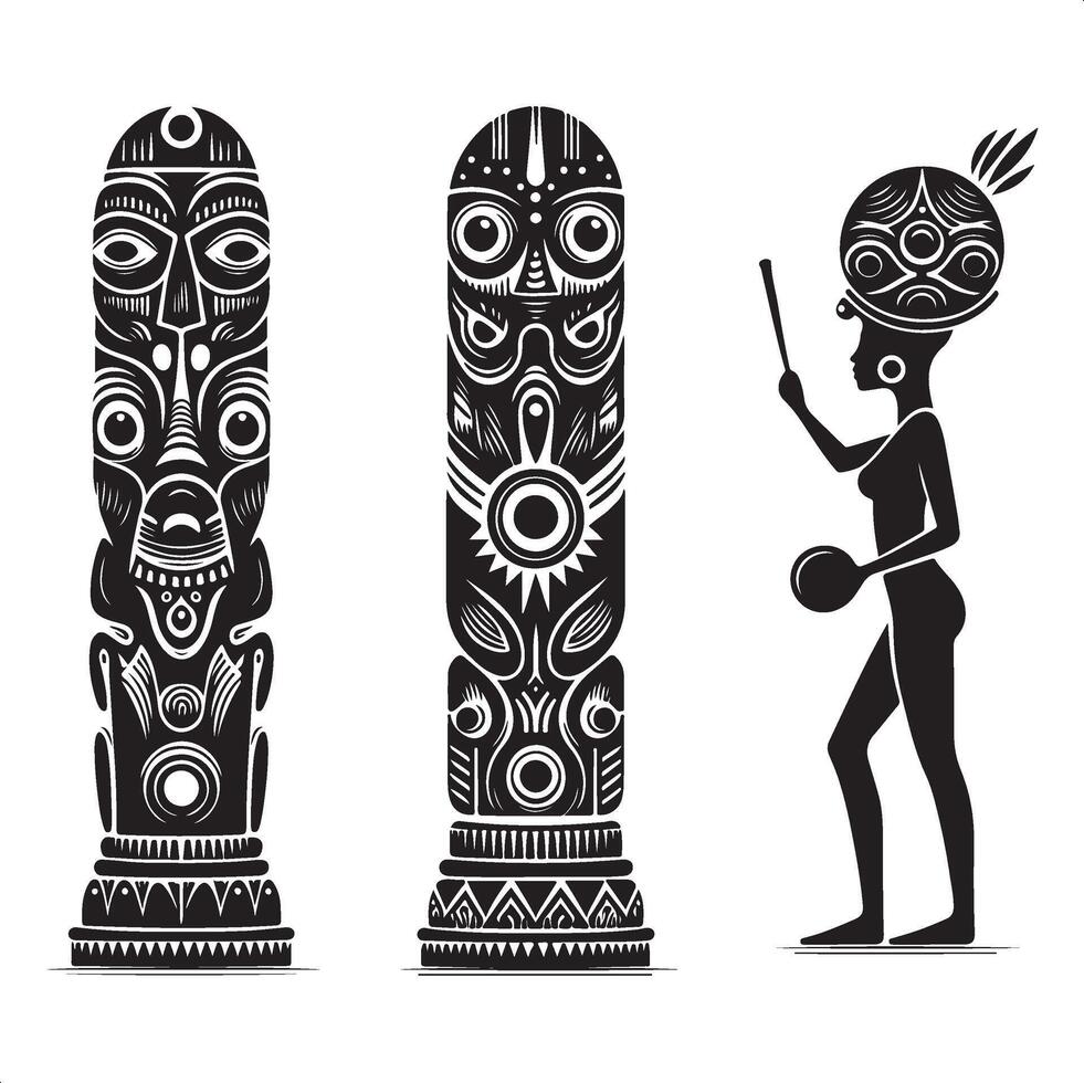 Silhouette of African totem, cultural icon design, tribal figure illustration, ancestral symbol graphic, African folklore art vector