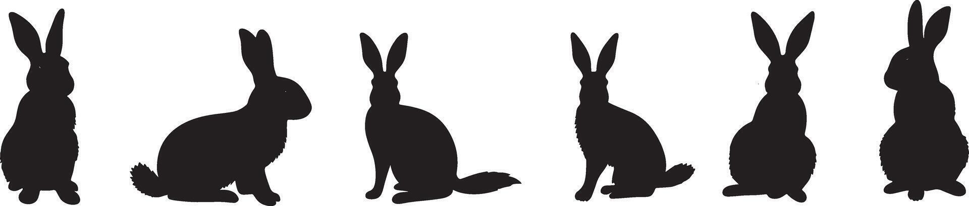 Silhouette collection of rabbits, woodland creature icons, rabbit profile imagery, playful bunny designs vector