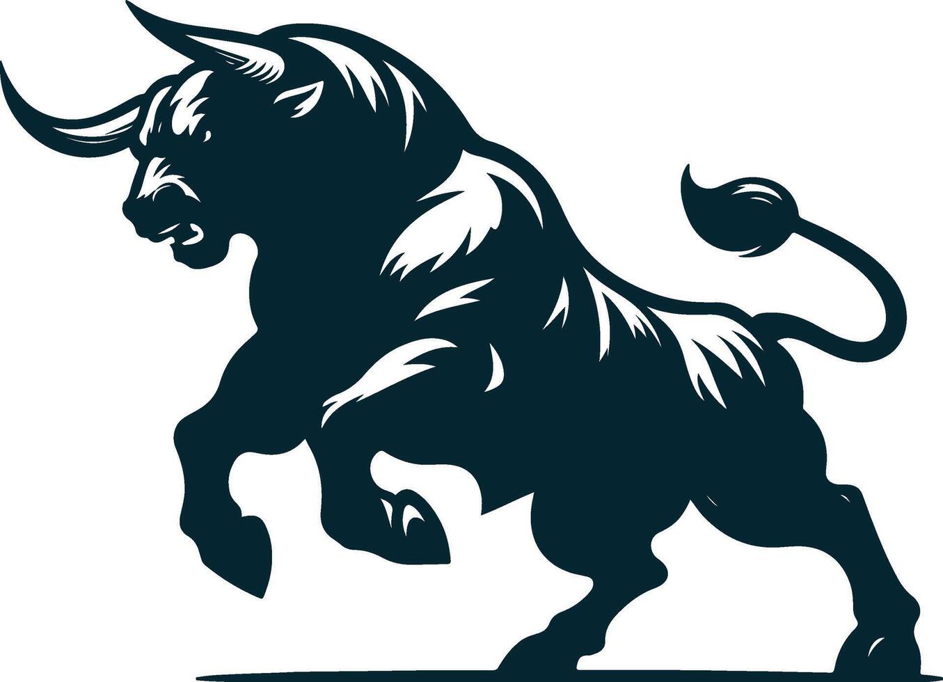 Bull silhouette logo, raging bull art, animal silhouette design, wild bull profile, aggressive beast emblem, strong bull icon vector