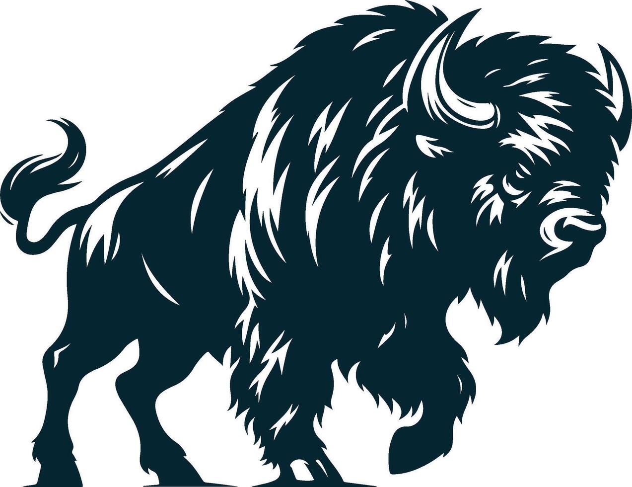 Bison silhouette logo, raging bison art, animal silhouette design, wild bison profile, aggressive beast emblem vector