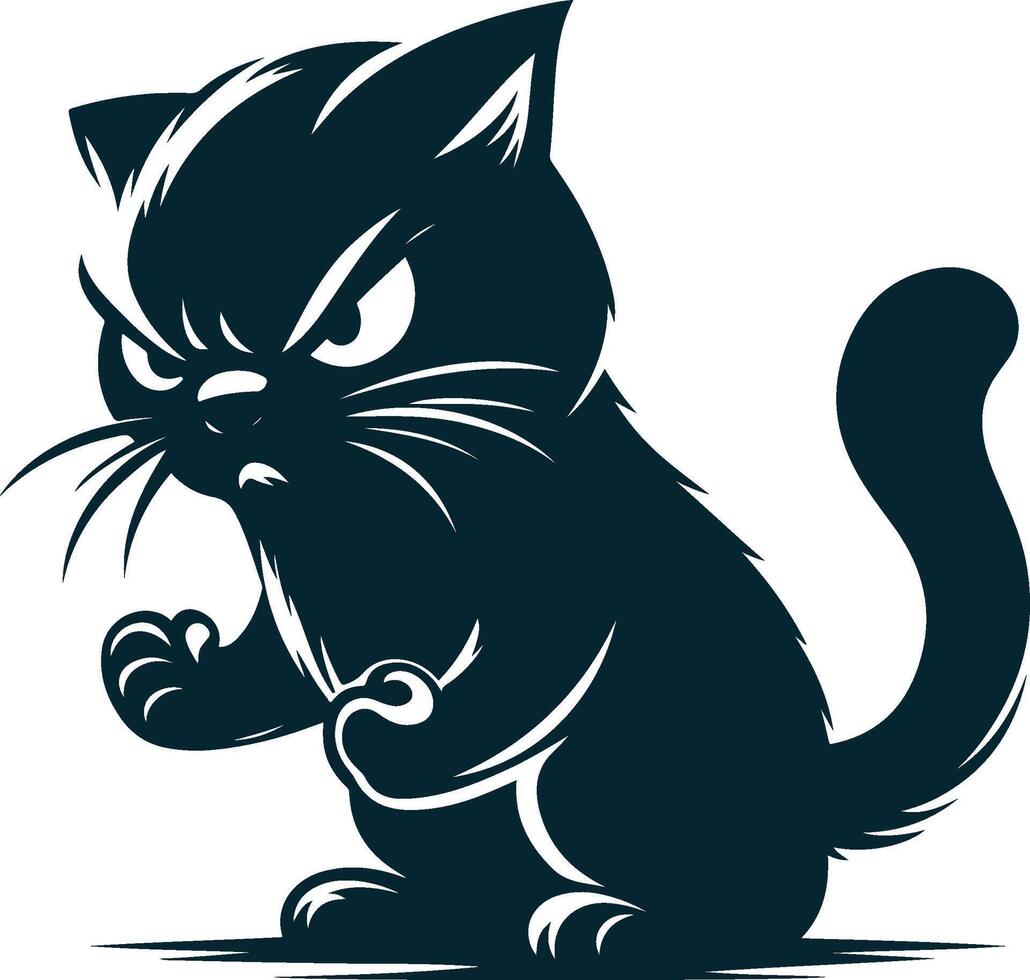 Aggressive cat silhouette, wild animal design, angry feline logo, fierce animal silhouette, powerful house symbol, intense cat graphic, dark animal icon, domestic predator vector