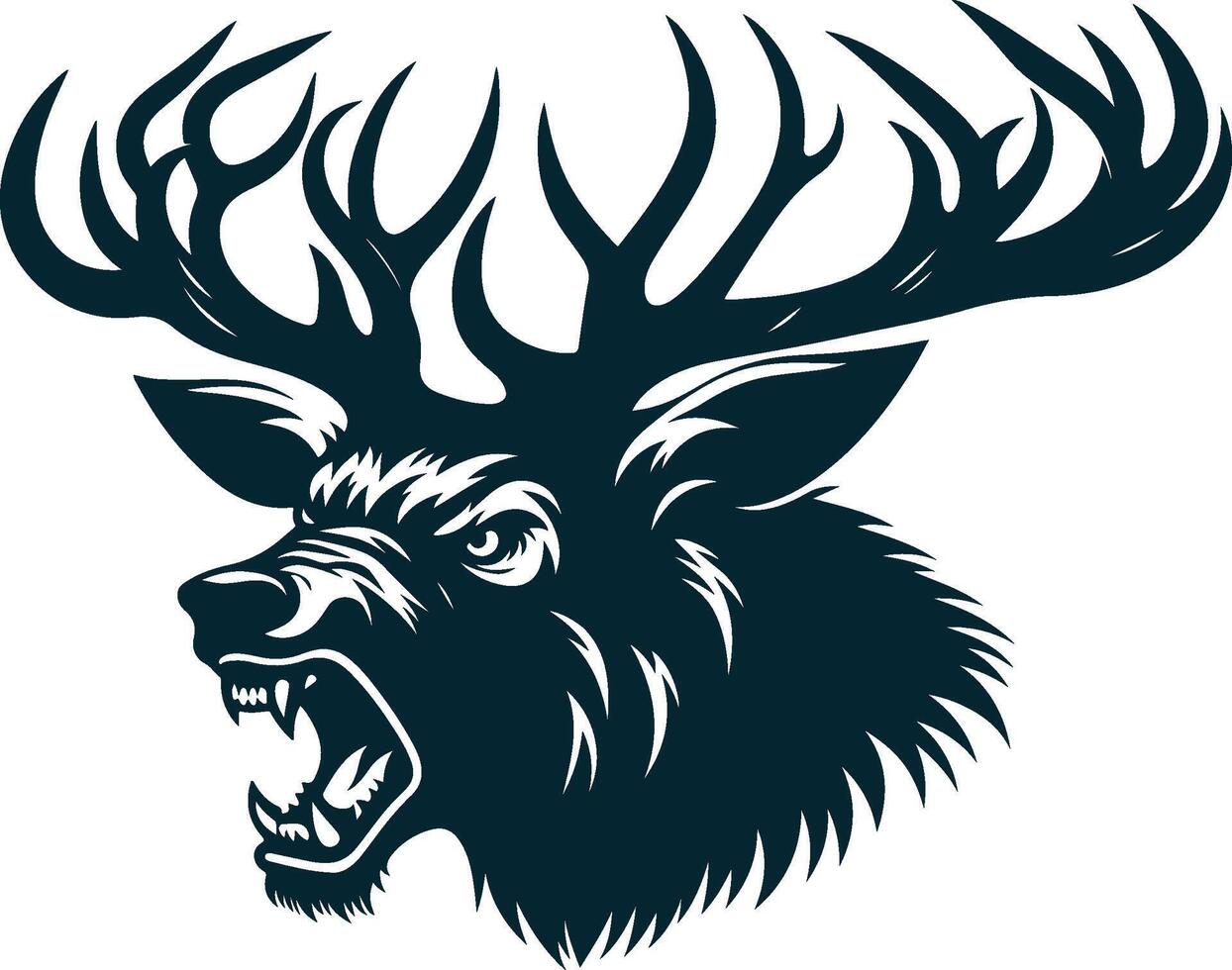 A deer head with large horns and a big mouth vector