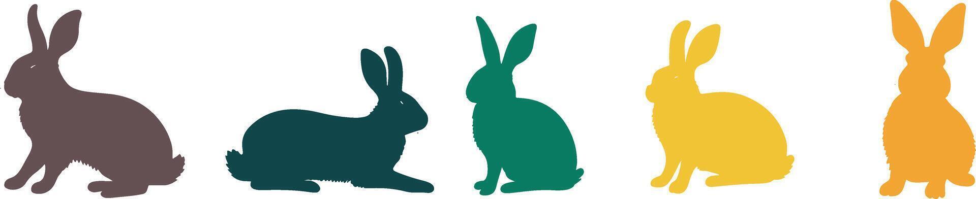 Set of rabbit silhouettes, bunny shape designs, cute animal graphics, hopping rabbit illustrations vector