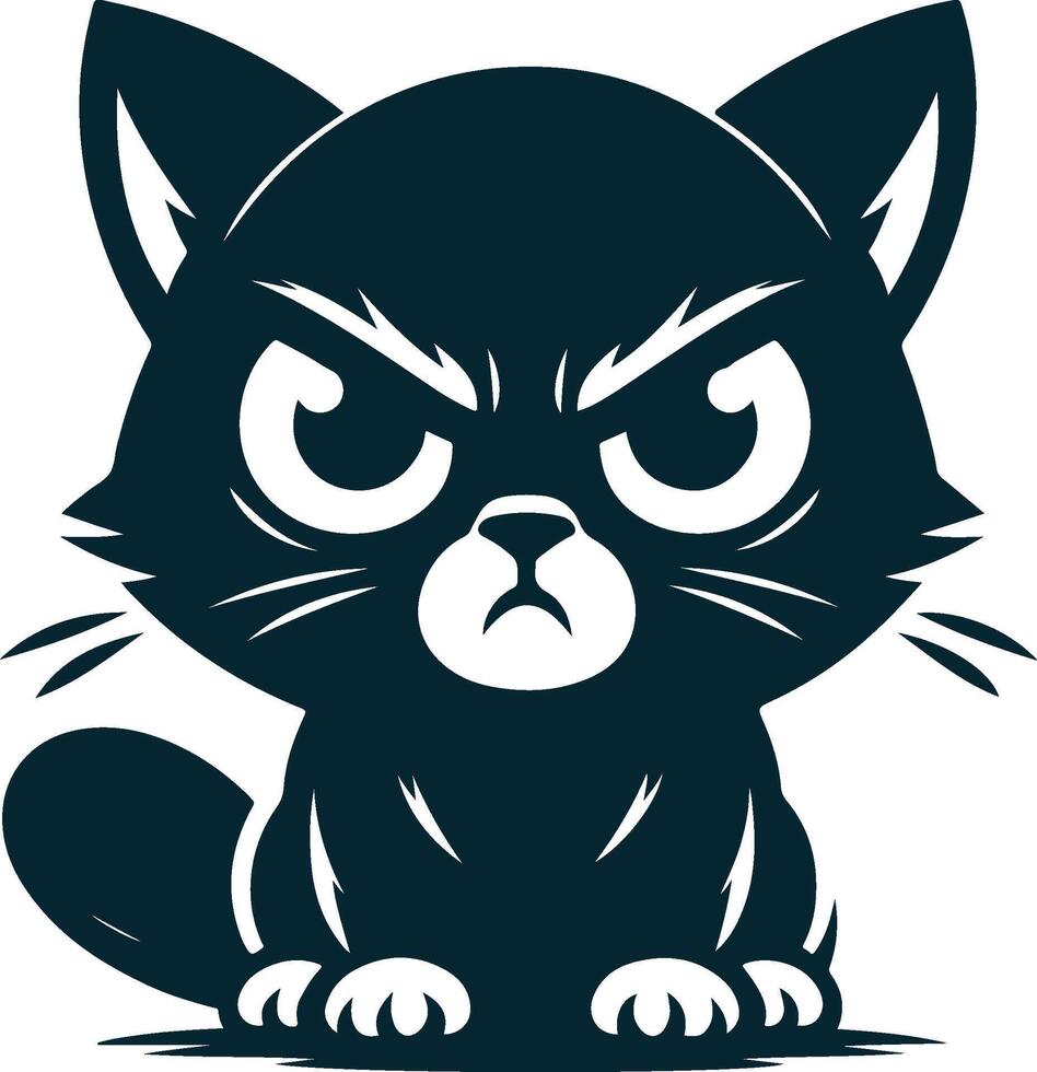 Angry cat silhouette, fierce feline design, wild cat logo, aggressive cat art, cat head illustration, powerful creature symbol, dark cat graphic, intense cat image vector