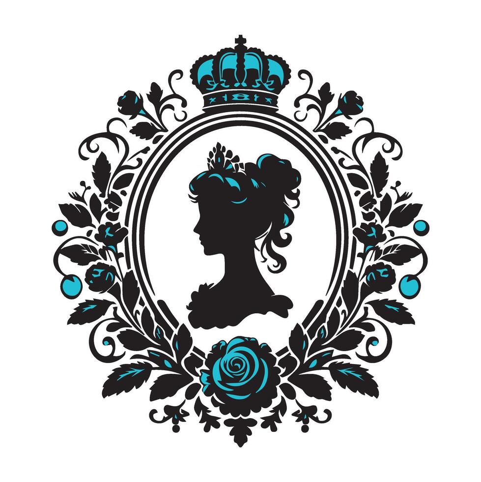 The silhouette of a woman with a crown and roses vector