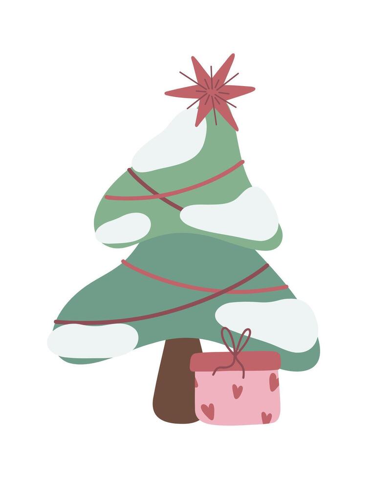 Christmas tree with gift isolated on white background. vector