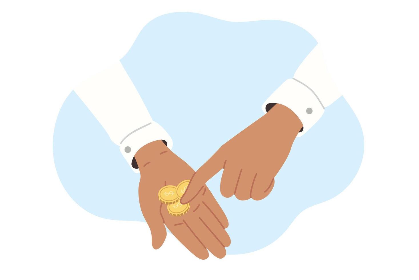 Coins in hands of poor man counting savings and money has to buy food or clothing vector
